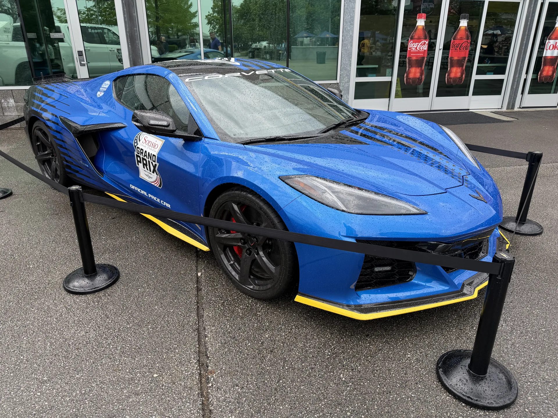 Blue Corvette Z06 Sonsio Grand Prix Official Pace Car parked at Indianapolis Motor Speedway