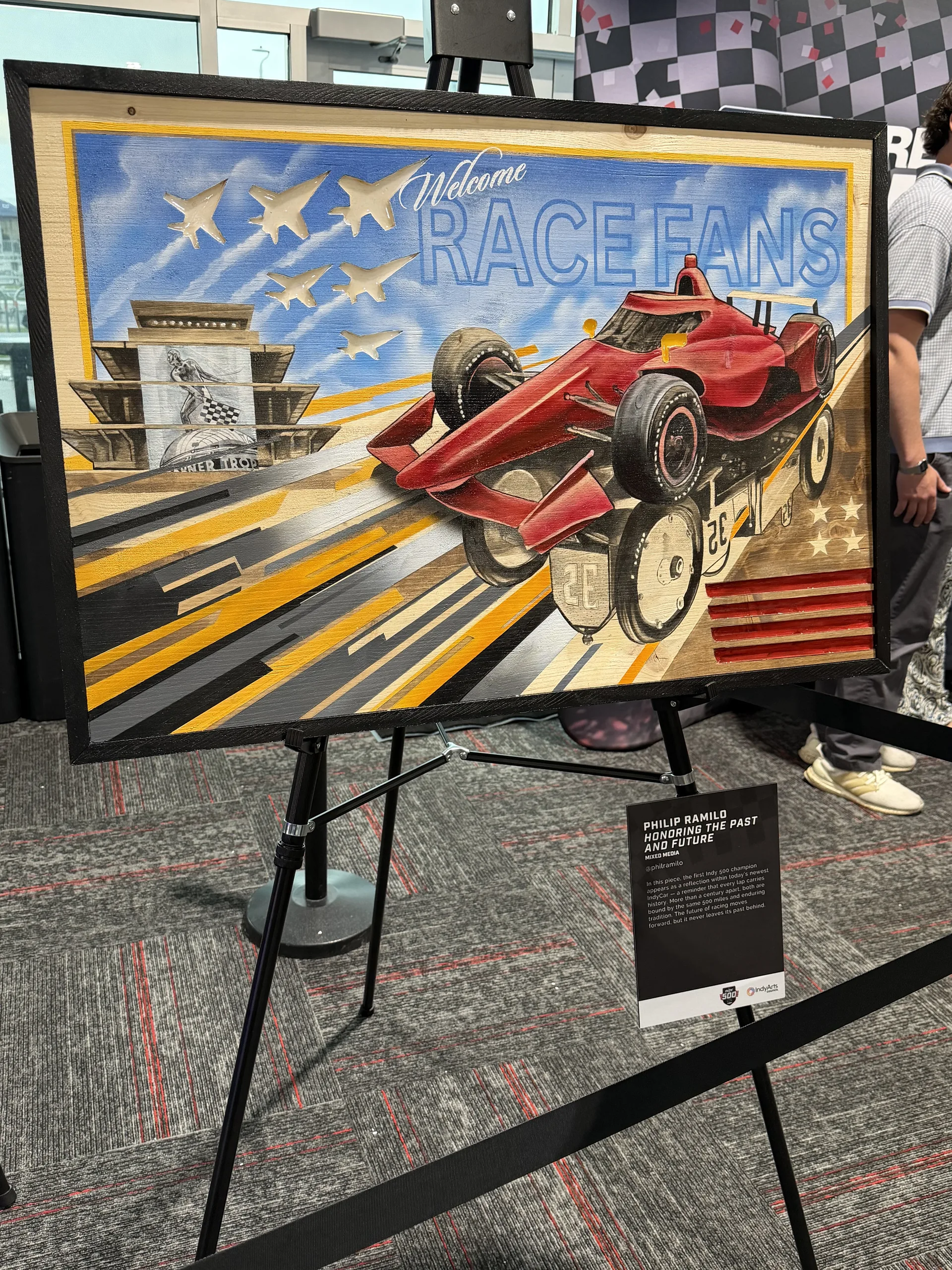 Welcome Race Fans Indy 500 art piece by Philip Ramold celebrating Indy 500 history